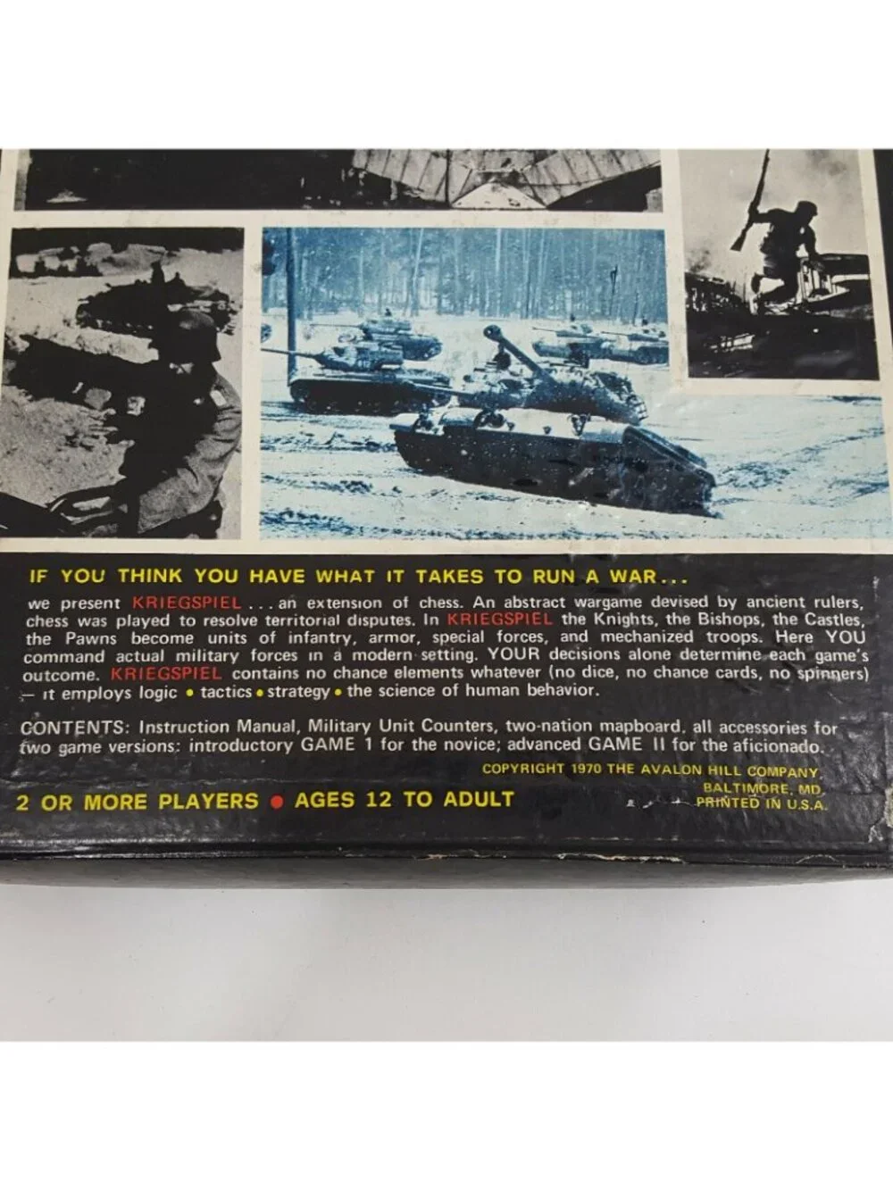 Kriegspiel Military Chess Wargame Avalon Hill 1970 Bookshelf Game 806 Punched